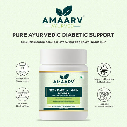 Neem Karela Jamun Powder (with 3 Essential Herbs) - Amaarv Ayurved