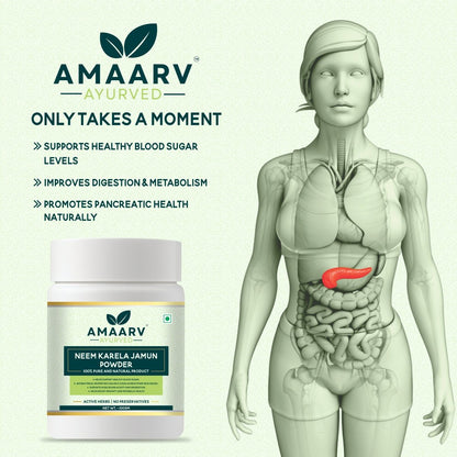 Neem Karela Jamun Powder (with 3 Essential Herbs) - Amaarv Ayurved
