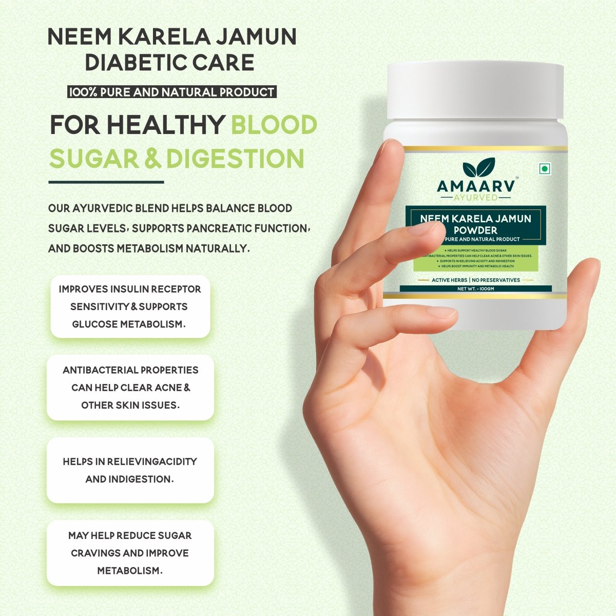 Neem Karela Jamun Powder (with 3 Essential Herbs) - Amaarv Ayurved